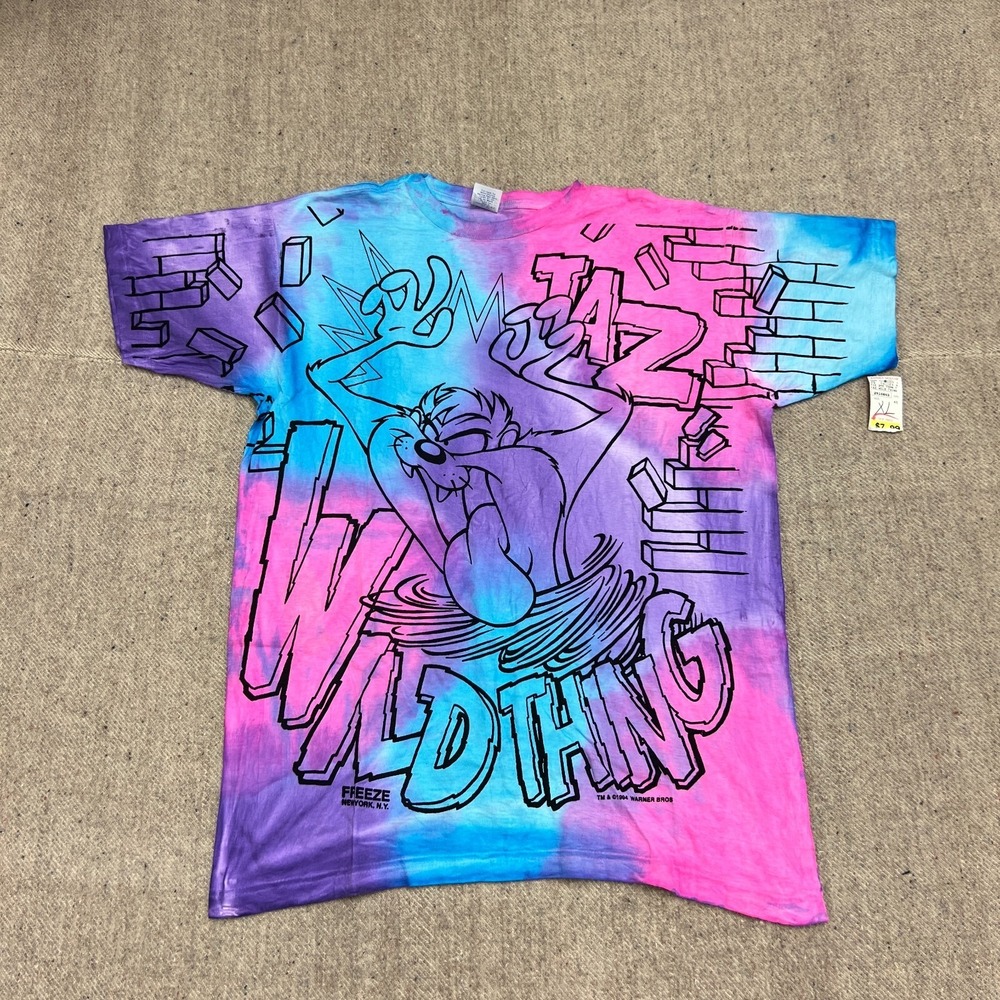 Vintage Tasmanian Devil Shirt Mens XL‎ Blue 1990s Tie Dye Looney Tunes Deadstock